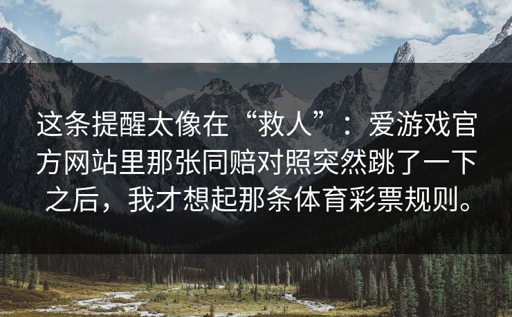 这条提醒太像在“救人”：爱游戏官方网站里那张同赔对照突然跳了一下之后，我才想起那条体育彩票规则。